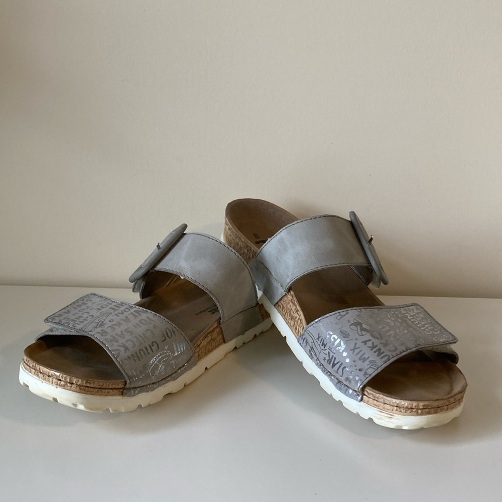 Rieker Gray Silver Velcro Slide Sandals Women’s EU 40 EUC